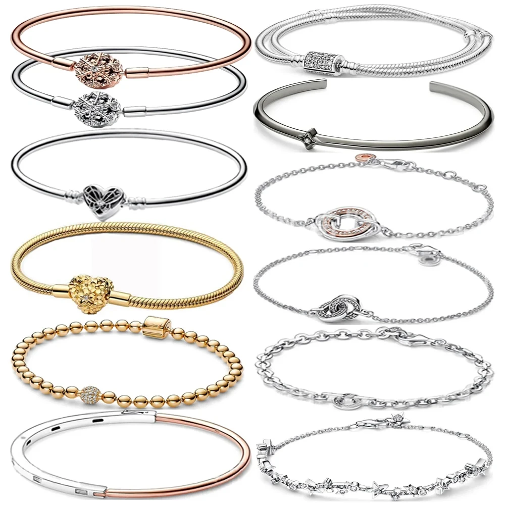 New Hot Selling S925 Silver Original Women's Creative Gold Bead Love Logo Round Bracelet Women's Festival High Quality Gift