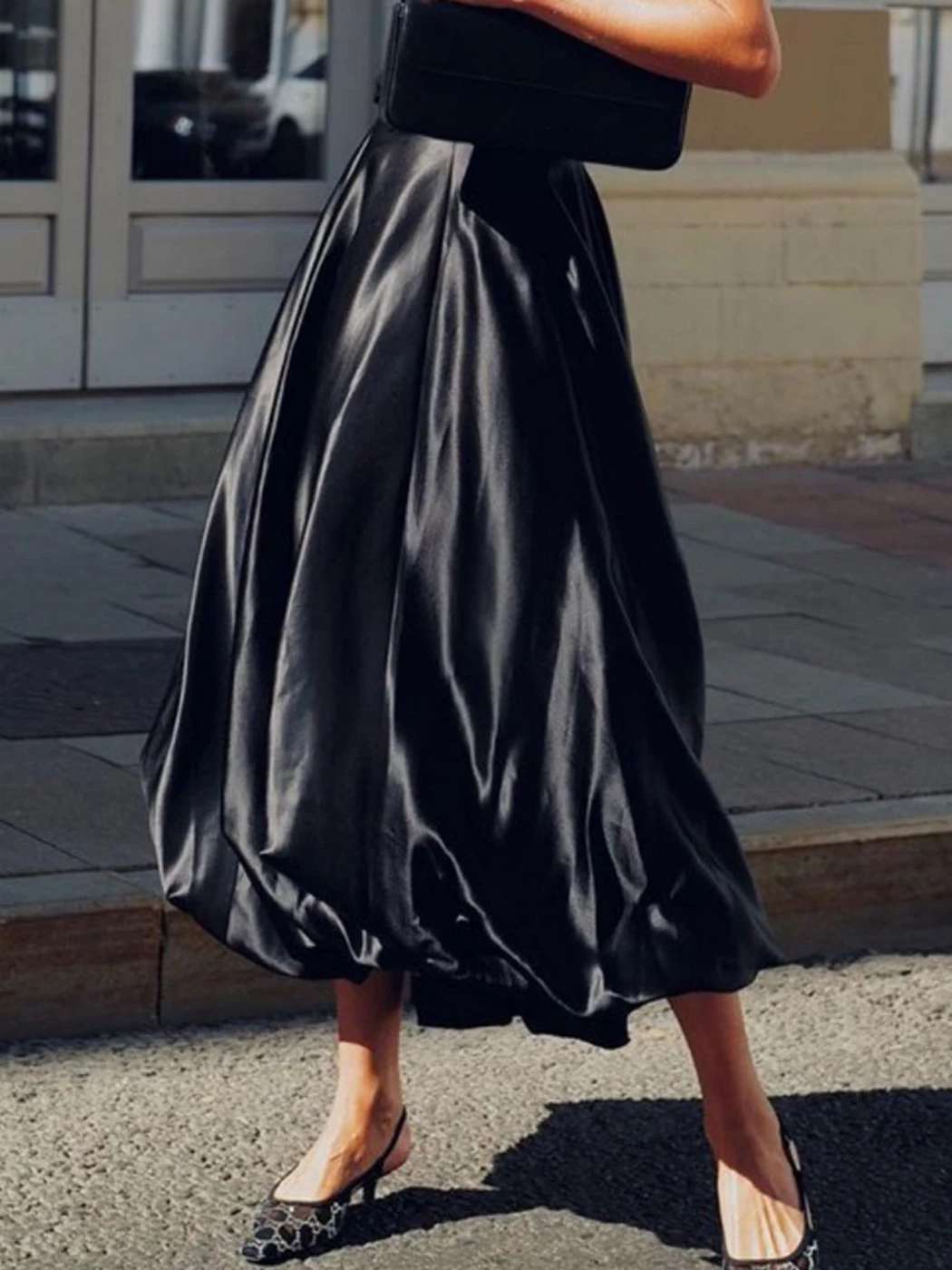 2023 Spring Summer Women Satin High Waist A-line Drape Skirt Fashion Elegant Solid Color Zipper Simple French Tutu Skirts