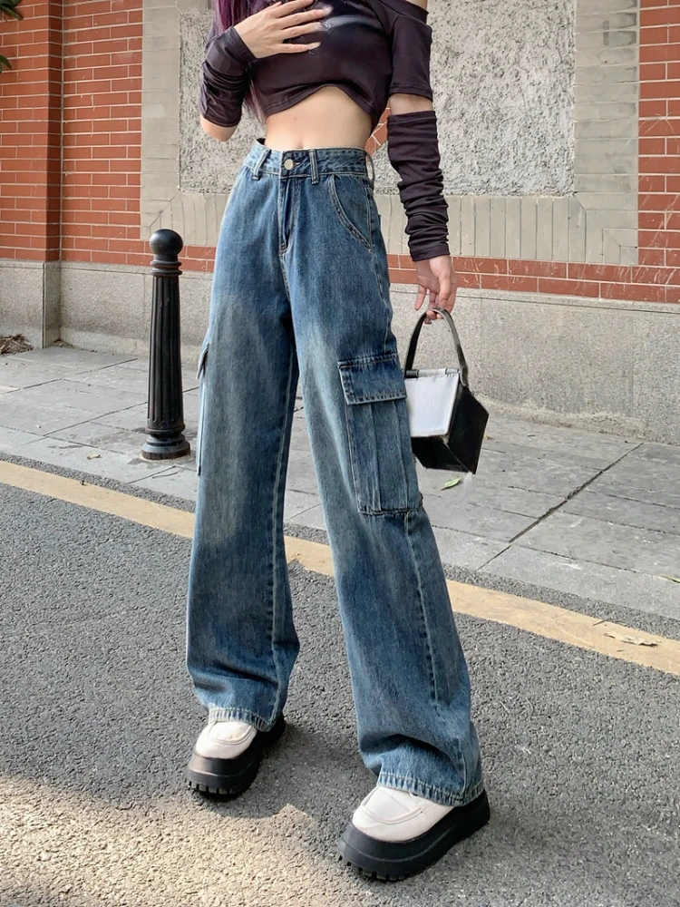Korean Fashion Baggy Pants Women 2023 Summer Vintage High Waist Jeans Casual Straight Wide Leg Denim Trousers Lady Outdoor Slim