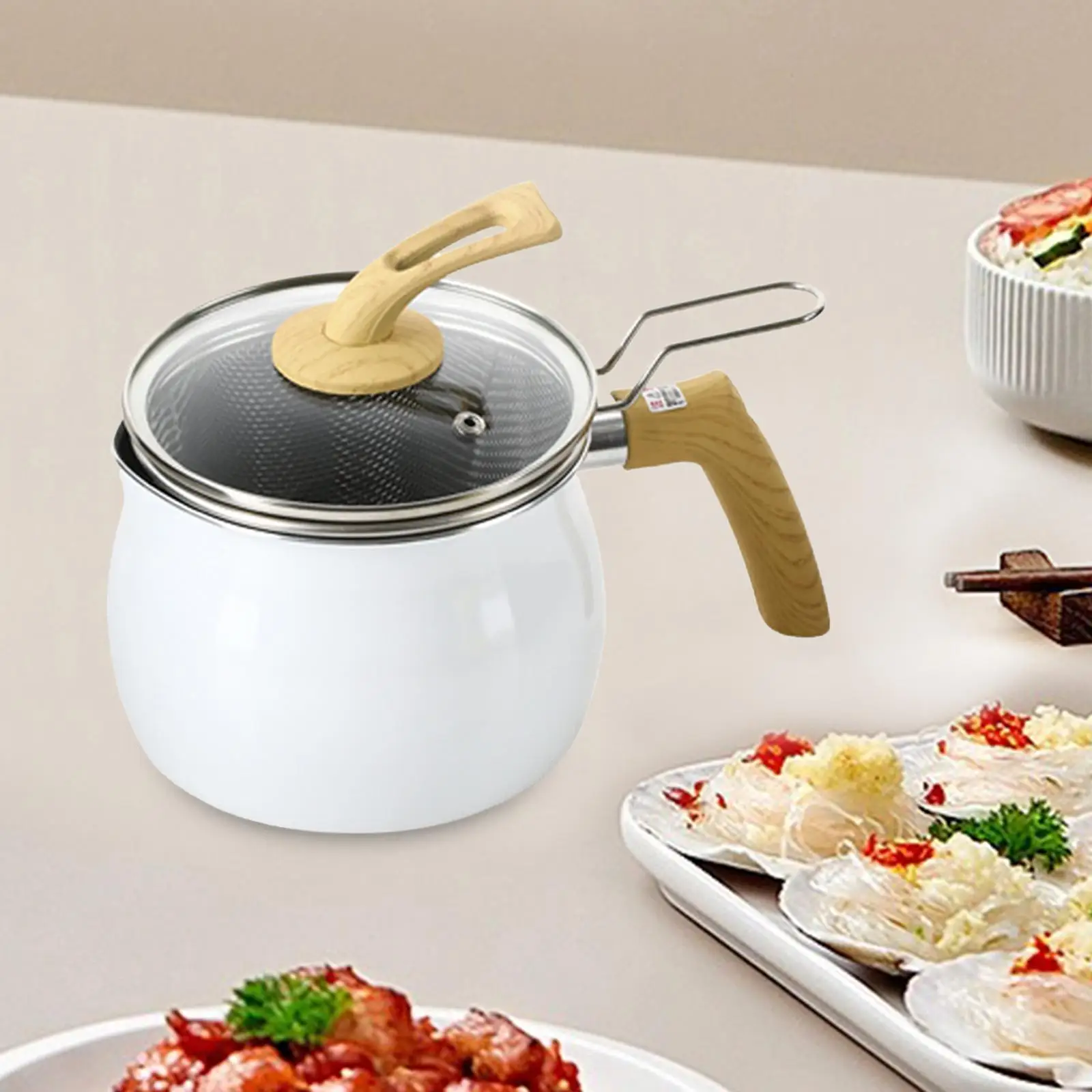 Small Pot 1.9L Small Cookware Multipurpose with Lid with Frying Strainer Noodle Pot for Dining Room Party Picnic Camping Home