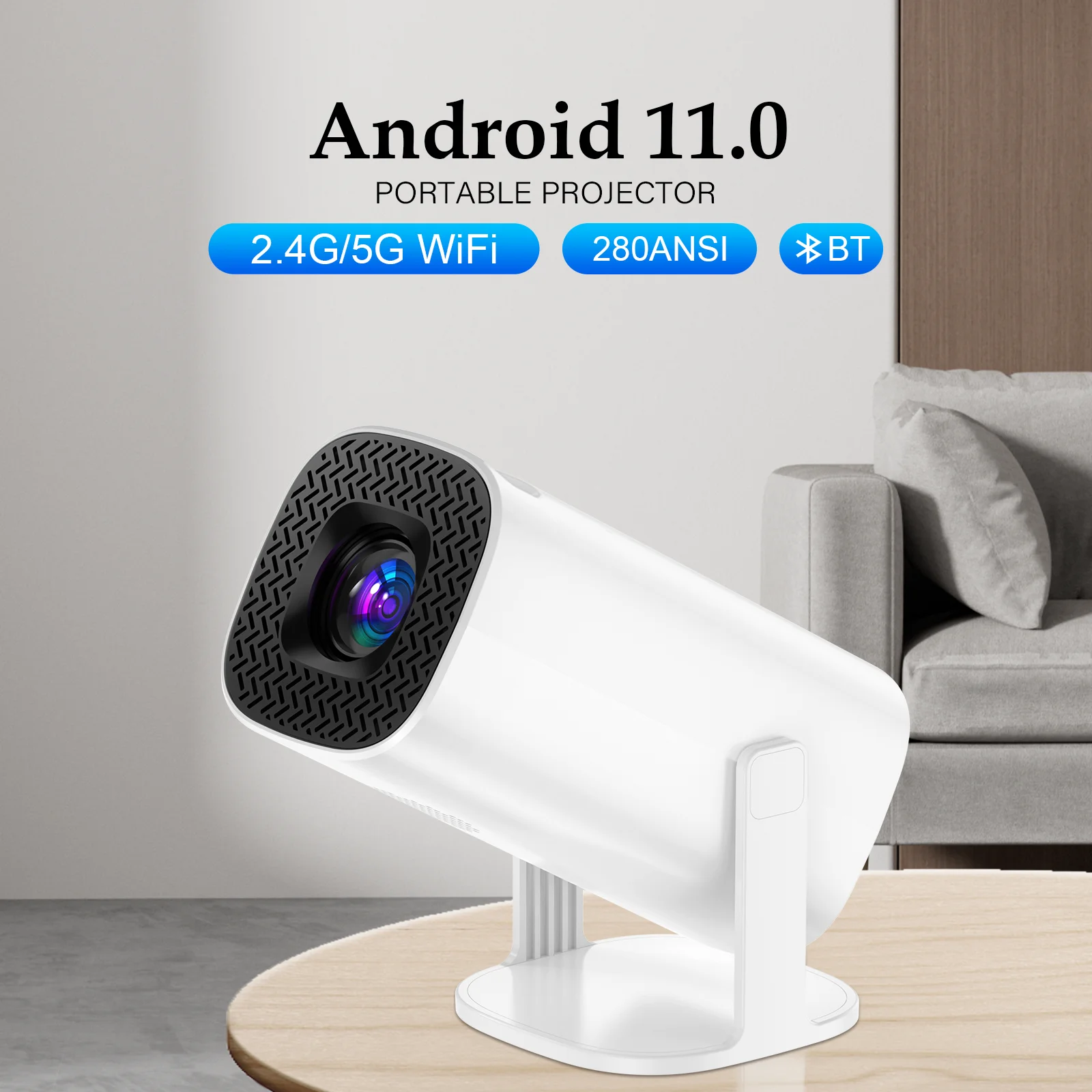 Projetor home portátil do cinema, Allwinner, P30, Android 11, apoio do núcleo do quadrilátero, 2.4G, 5G WiFi, 4K, 1080P, BT5.0, 1208x720P, 713