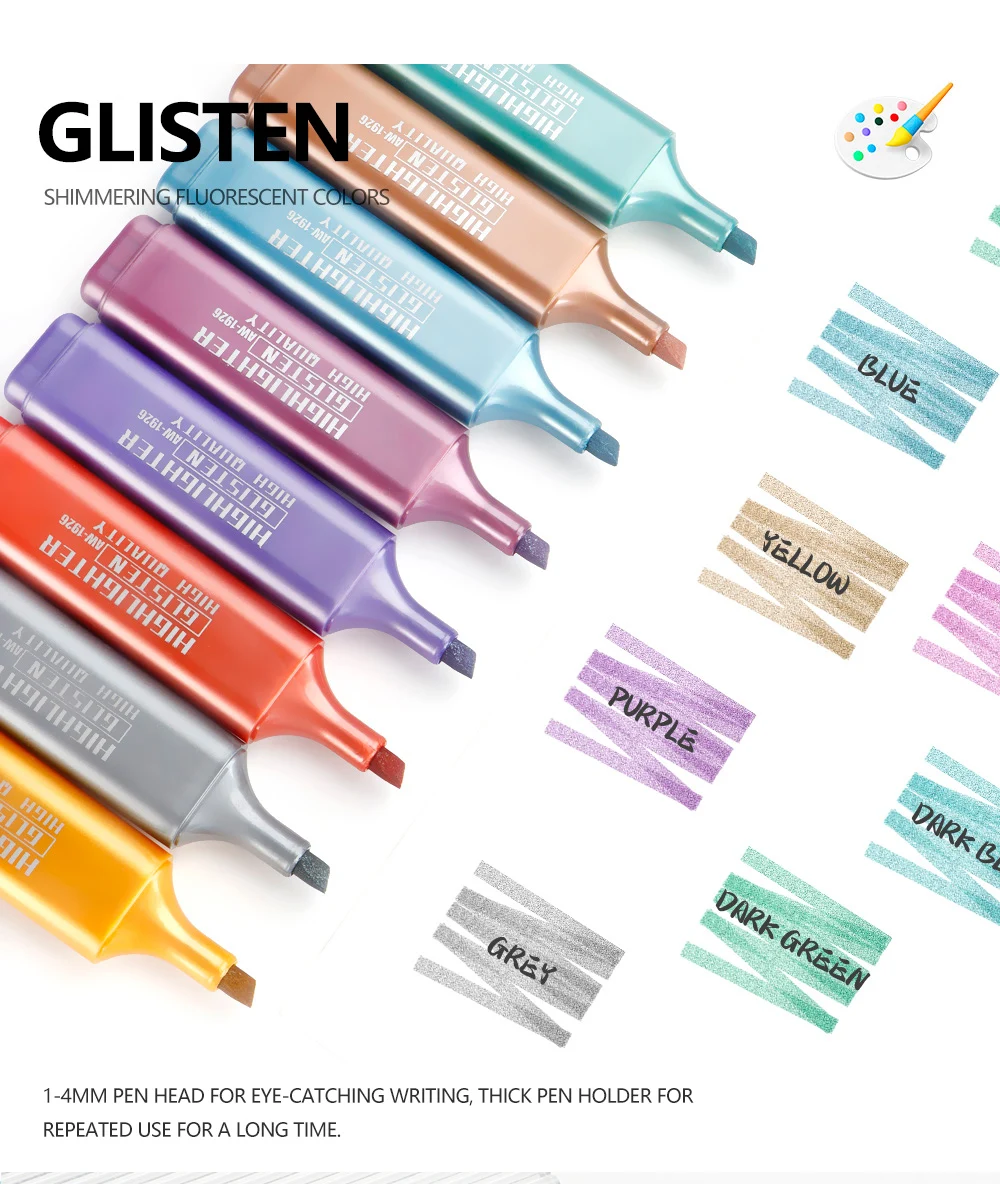 8-Farben-Metallic-Textmarker, fluoreszierender Stift mit hoher Kapazität zum Malen, Notizen, Büromaterial, Kunst, Schulbedarf. – Detail 4