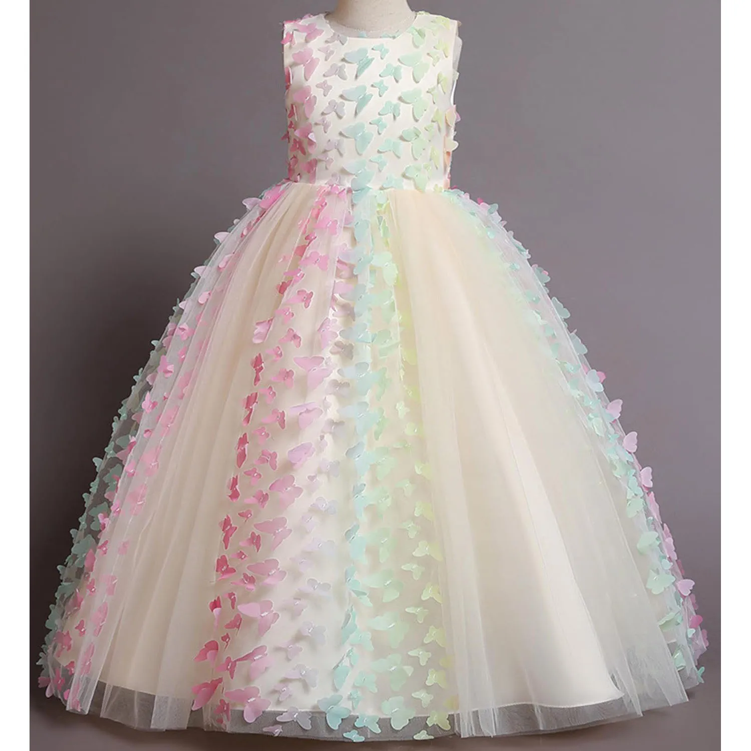 Stunning Little/Big Girls Butterfly Appliqued Flower Girl Birthday Party Pageant Formal Dress 6
