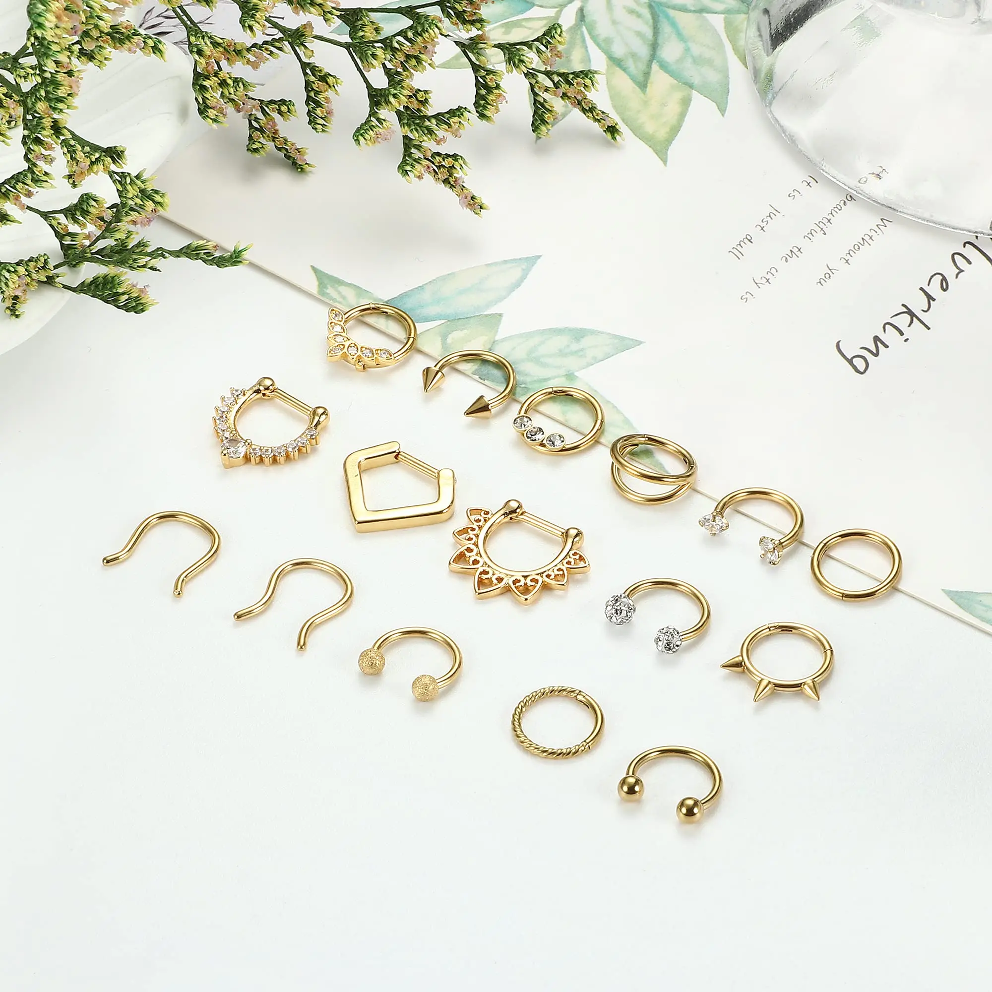 Septum Rings 16G Drperfect Stainless Steel Daith Earrings Nose CZ Cartilage Helix Tragus Clicker Piercing Jewelry