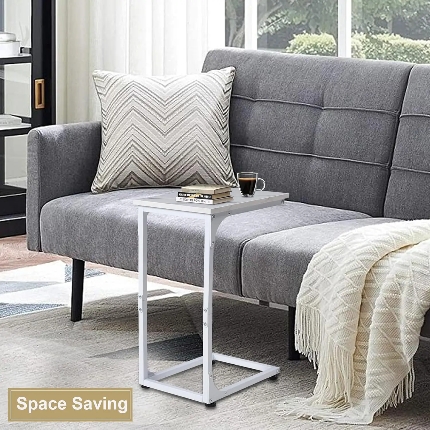 Side Table, for Couch, Bed, Chair, Living Room, Bedroom, Slides Under Sofa, Tray for Snack, Laptop, TV Dinner 5