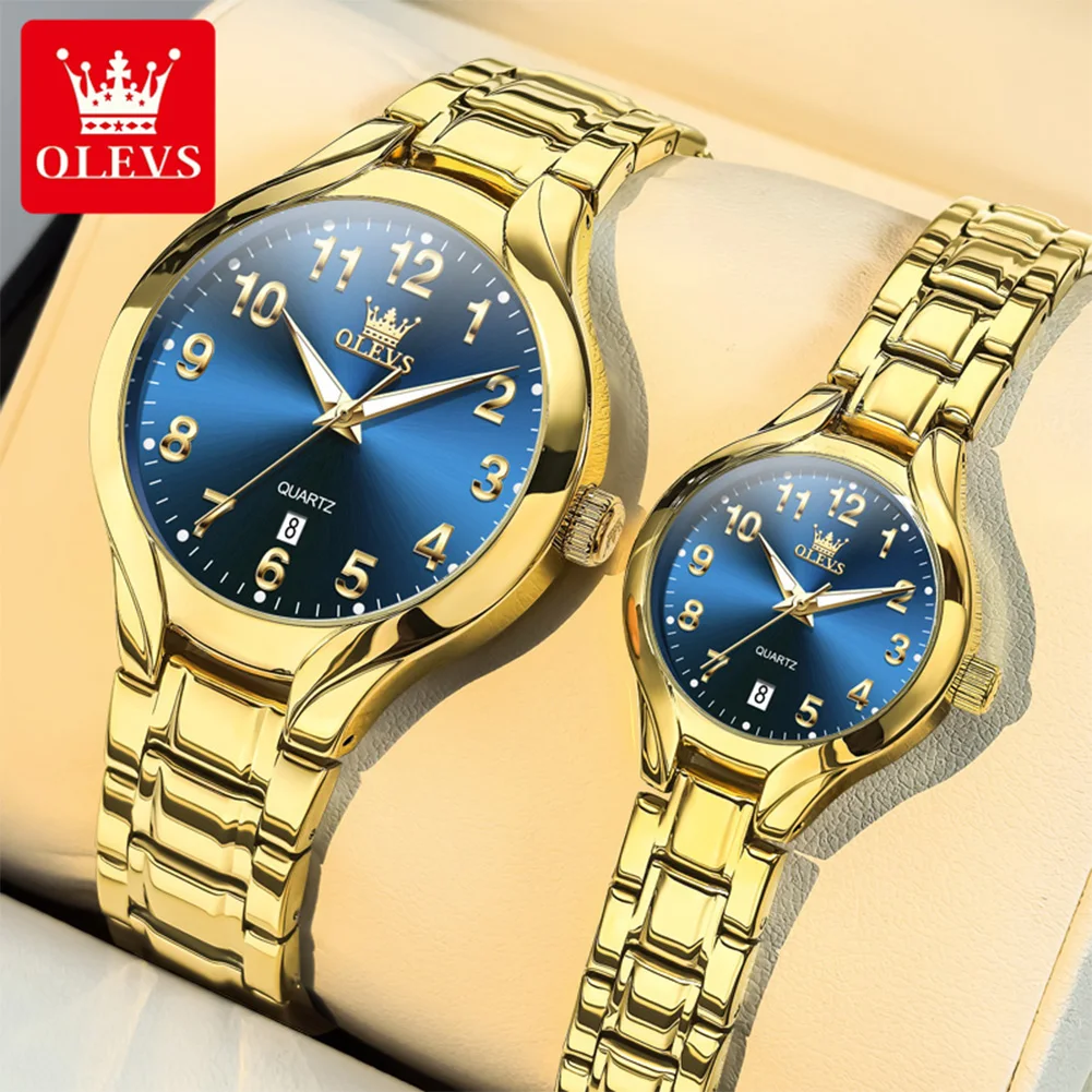 OLEVS 3650 Couple Watches For Men Women Number Scale Waterproof Quartz Dress Wristwatch Luminous Luxury Calendar Business Watch
