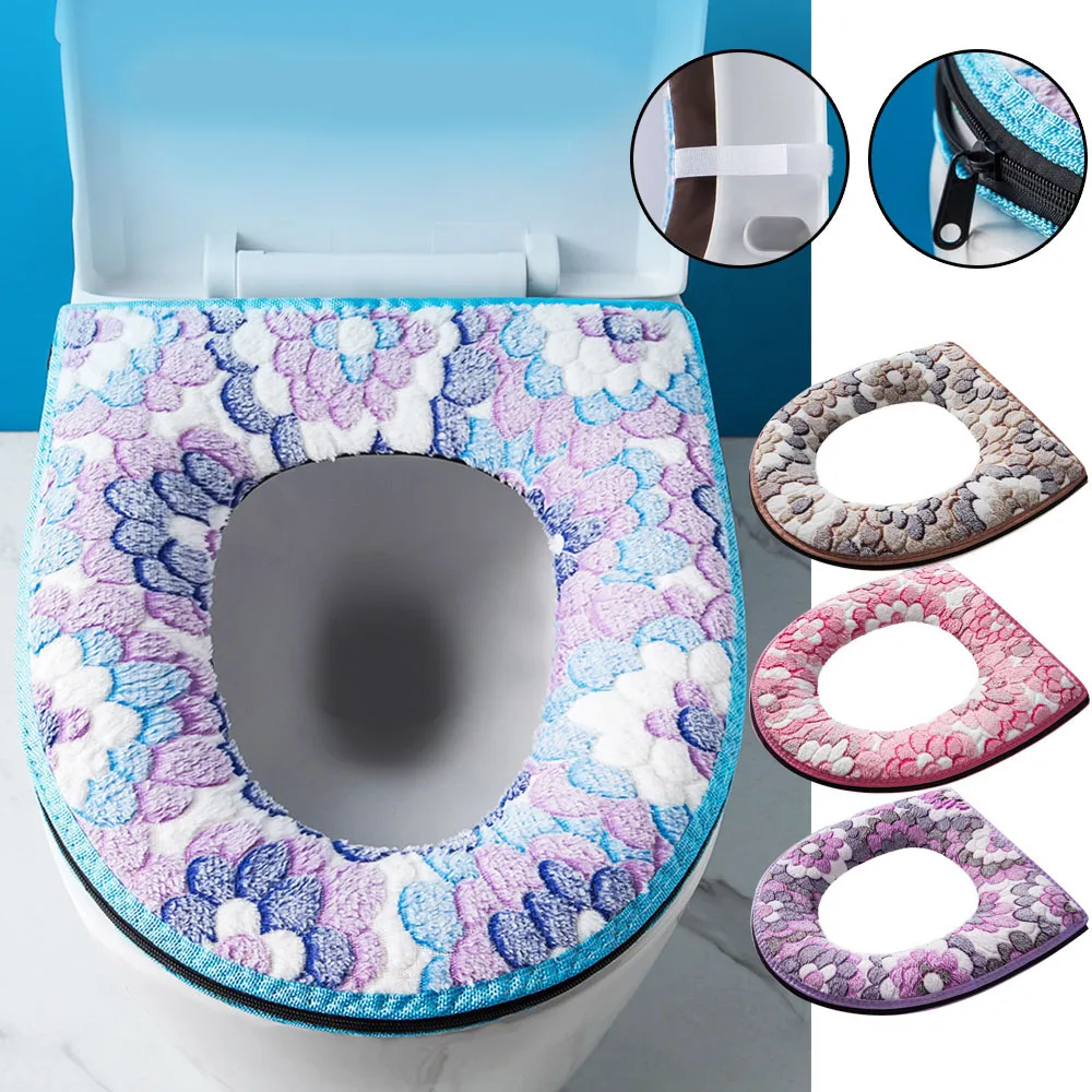 Toilet Cover Toilet Seat Case Toilet Seat Cover Bowl Case Lid Top Cover Pad Warm Soft Zipper Flower Bathroom Accessories ????