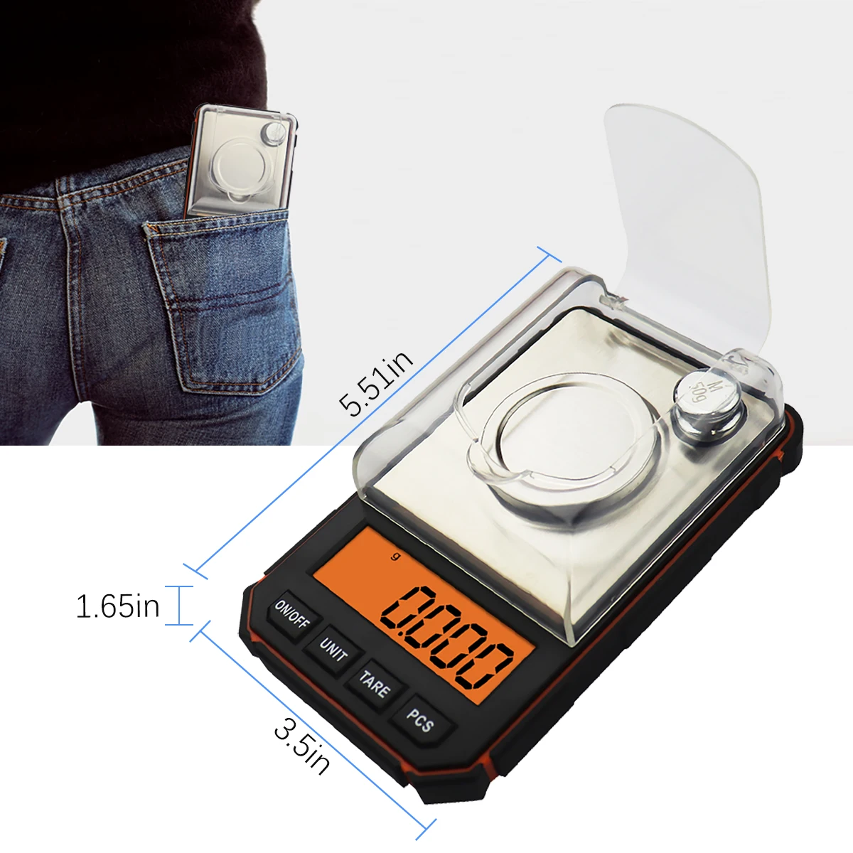 휴대용 미니 전자 저울, 디지털 저울, 정밀 전문 포켓 밀리그램 저울, 50g, 0.001g, 교정 무게