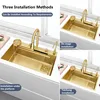 Gold 304 Stainless Steel kitchen Waterfall Sink,Vegetable Washing Basin,Large Single Slot,Middle And Lower Basin,Thickened 3