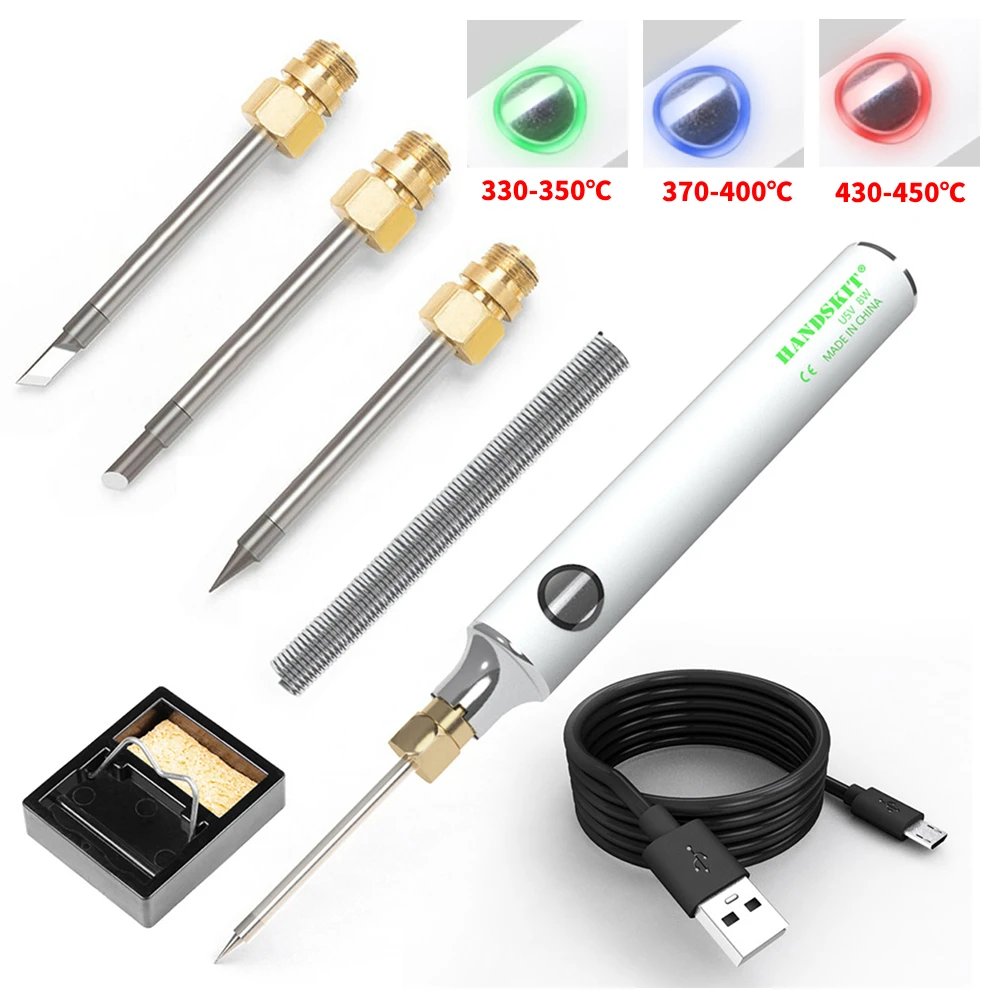 USB 미니 납땜 인두 전기 납땜 다리미, 온도 조절 가능, 세라믹 코어 가열, 휴대용 용접 납땜 수리 도구, 8W
