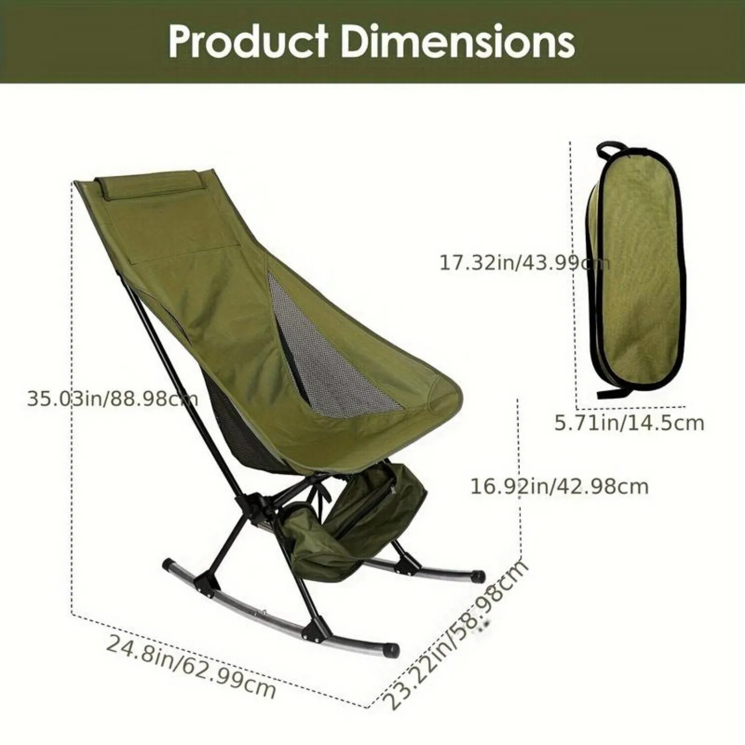 Portable Camping Rocking Chair 198LBS Weight Capacity Included Carry Bag High Back Rocker Chair For Patio Fishing Beach Lawn Tra 3