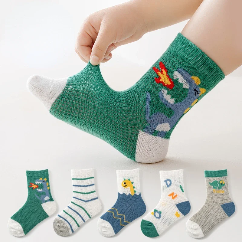 Childrens Socks 5 Pairs 1 To 12 Years Children's Cotton Mesh Breathable Thin Soft Cute Socks Kids Spring Summer