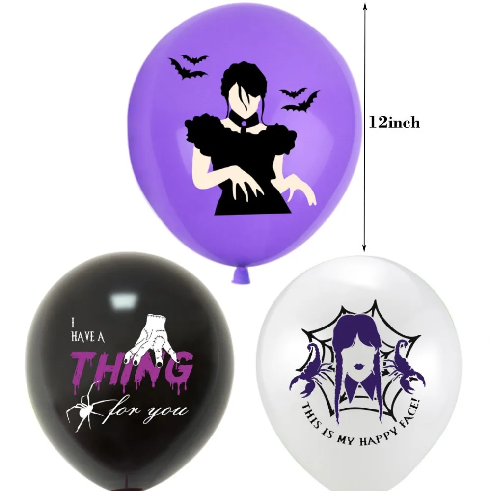 12pcs Wednesday Addams Latex Balloon Party Supplies Addams Family Party Balloons For Kids Birthday Party Dcorations Gift Toys