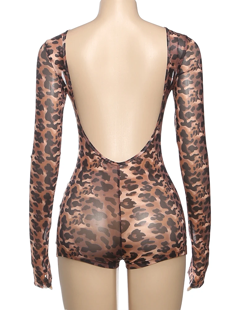 Nibber Wild Sexy Backless Romper Women Leopard Print Spring Trend O-Neck Full Sleeve Skinny Stretch Hottie Midnight Clubwear