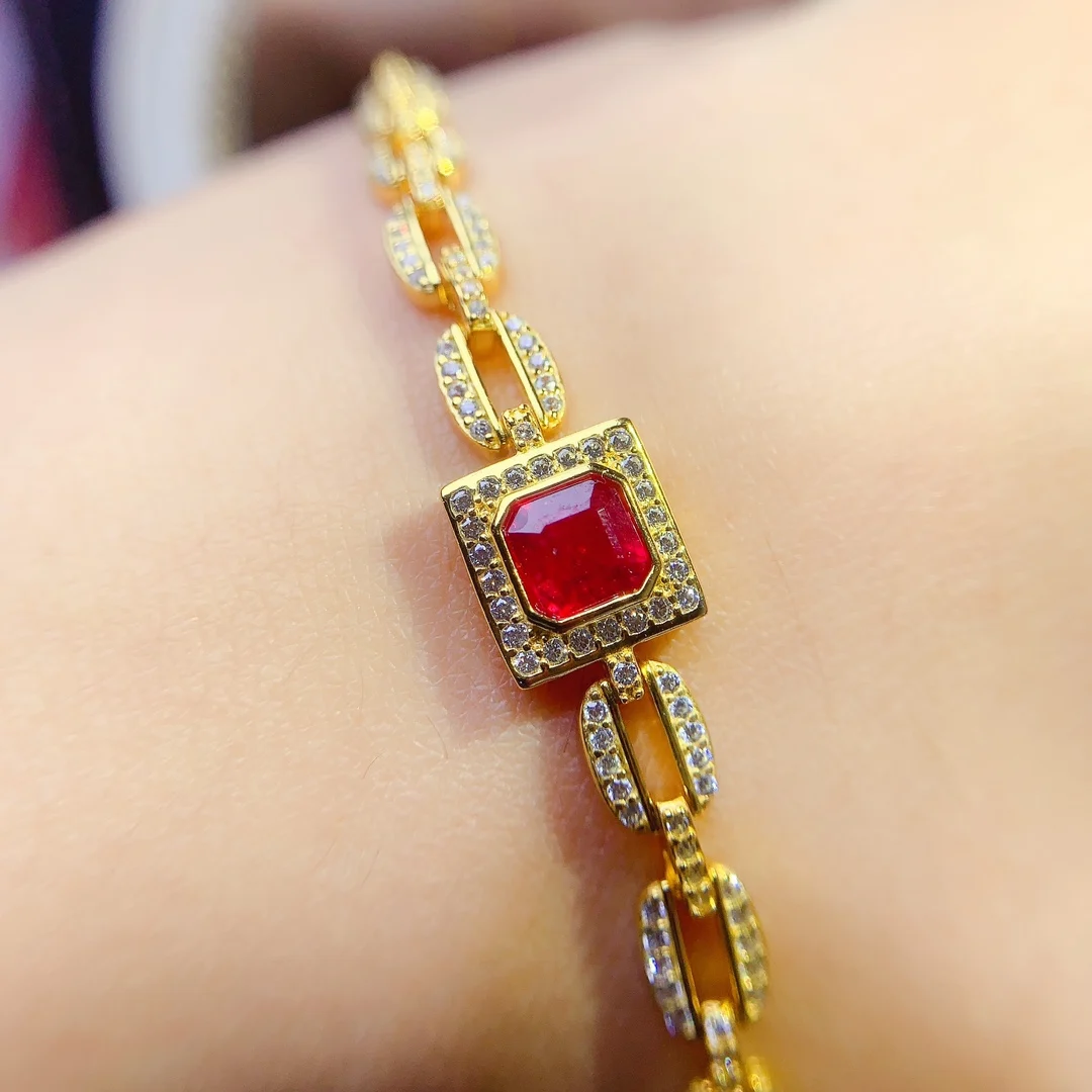 

925 sterling silver natural ruby bracelet women's bracelet gorgeous and noble Christmas present party