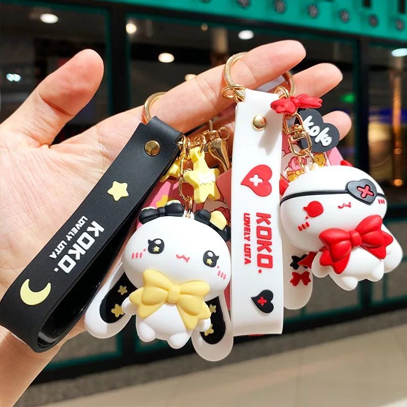 

Creative Cartoon Star Moon Rabbit Mascot Keychain Women Bag Car Key Chain Accessories Small Pendant Dark Series Devil RabbitGift