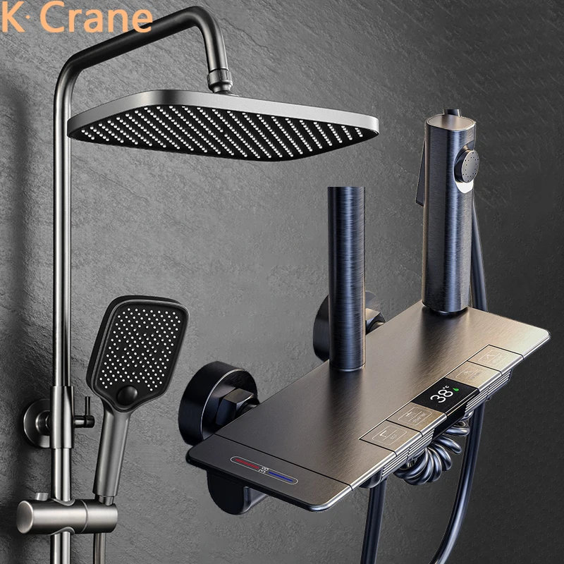 LED Digital Shower System Hot Cold Mixer Shower Set Bathroom Piano Button Key Tap Bathtub Wall Mount SPA Rainfall Bath Faucets