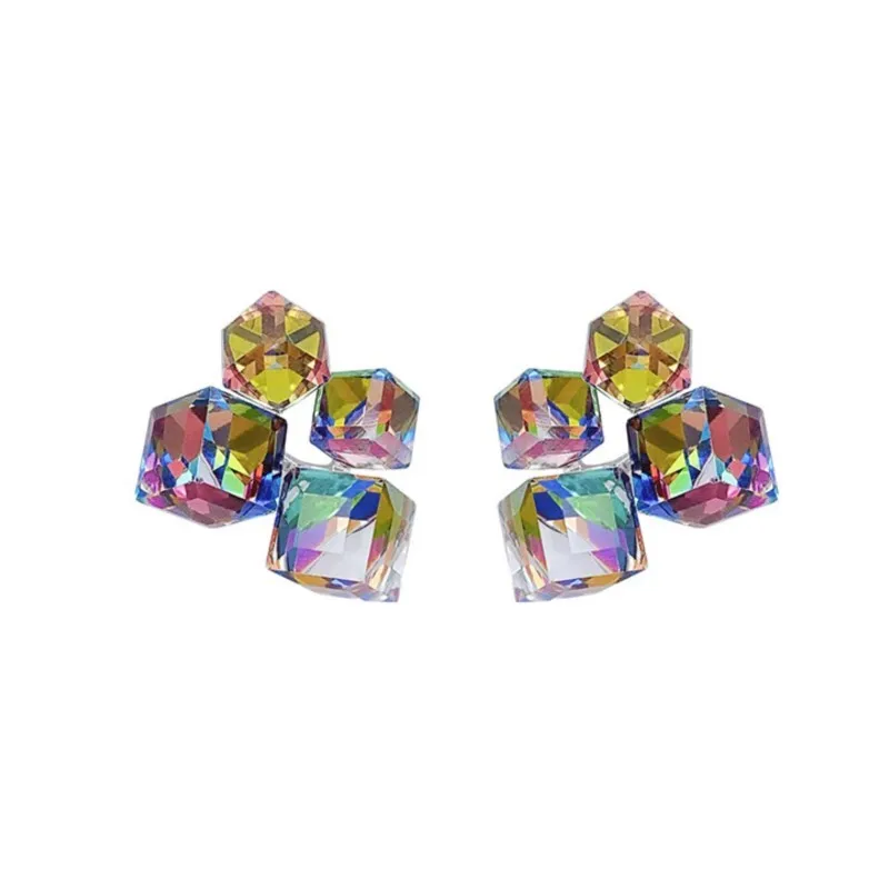 Geometric Fantastic Colorful Crystal Stud Earrings for Women Delicate Gradient Colored Fashion Earrings Girls Jewelry Gifts