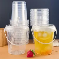 1/2/5pcs 33.81oz Large Plastic Cups with Lids & Straws - Reusable, Bpa-Free Beverage Tumblers for Iced Drinks,party Ice Buckets 2