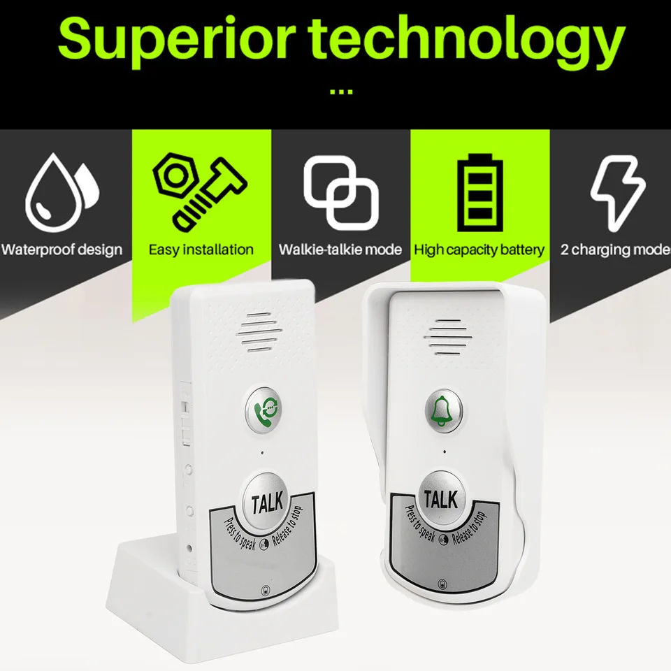 Wireless Doorbell & Intercom System - 1000m Range, Rechargeable Battery, No WiFi Needed For Homes, Hotels, Villas