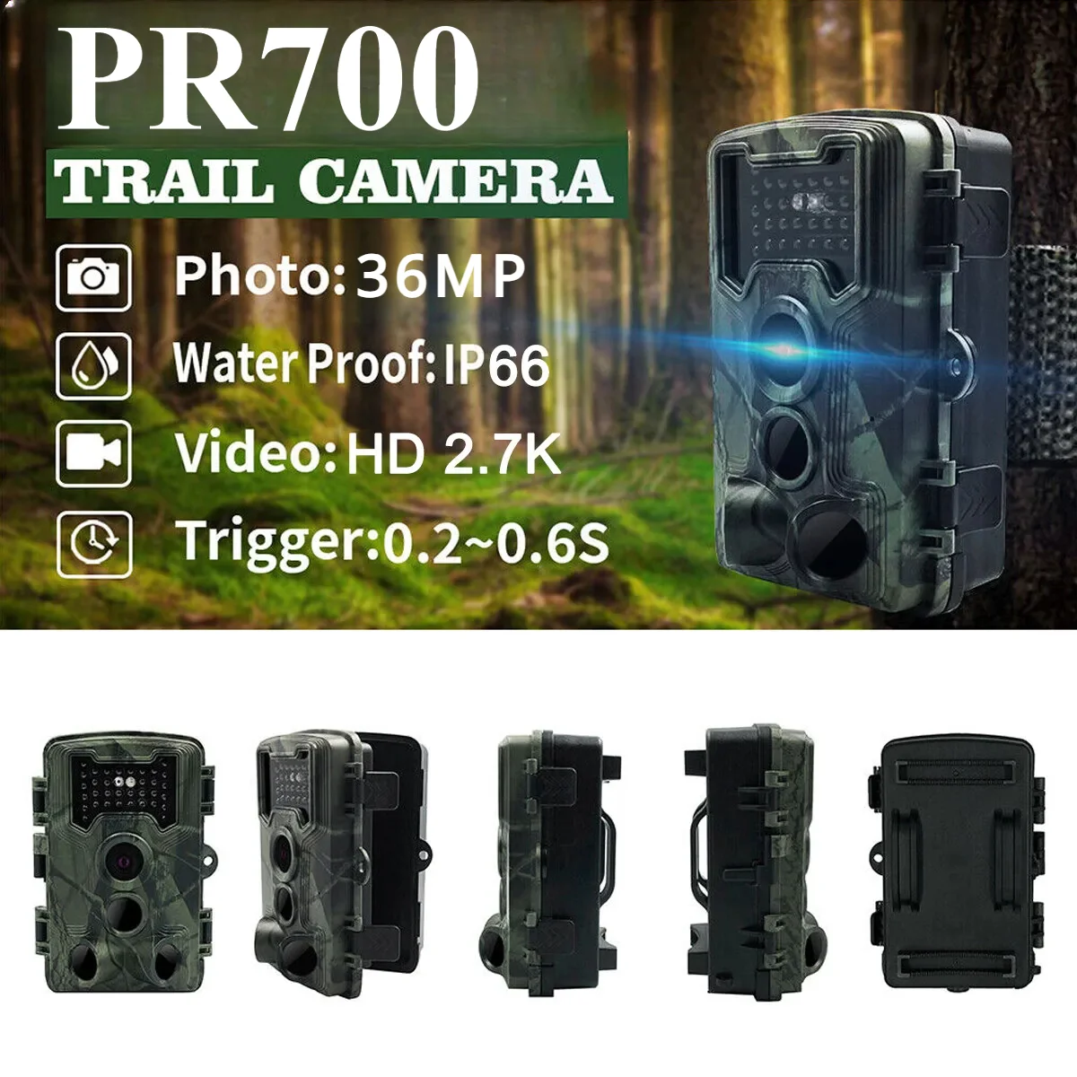 Hunting Trail Camera 58MP IP66 PR700 HD Game Night Vision Motion Activated Trigger Security Cameras Outdoor Wildlife Photo Traps trail camera