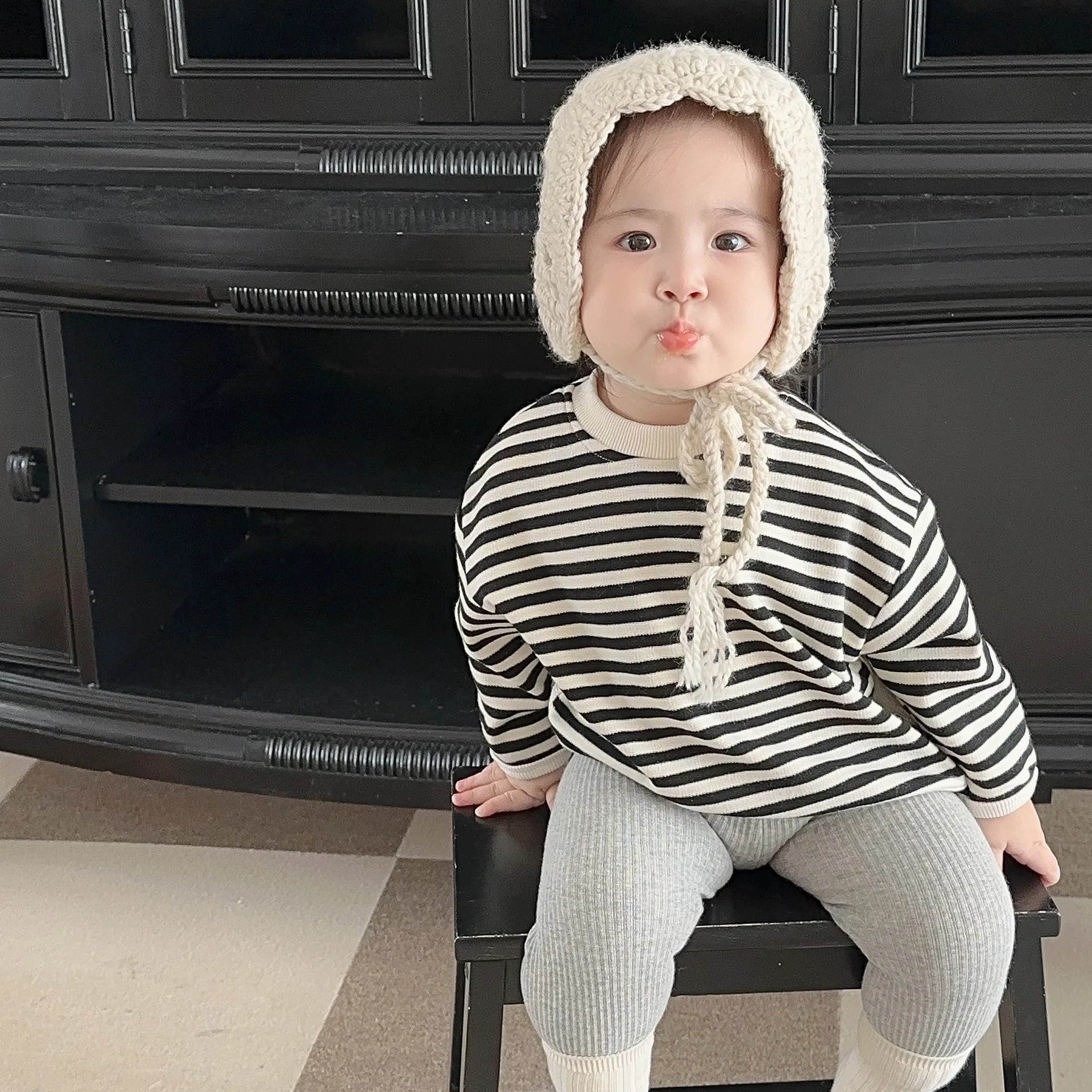 2025 Autumn New Baby Long Sleeve Clothes Set Boy Girl Striped T Shirts + Solid Leggings 2pcs Suit Infant Toddler Casual Outfits 4