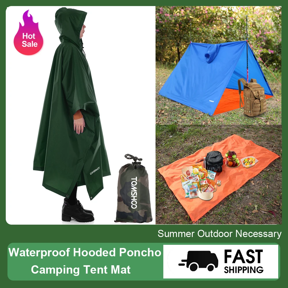 Raincoat Poncho Backpack Cover 3 in 1 Raincoat Backpack Rain Cover Rain Coat Hood Hiking Cycling Cover Poncho Raincoat Waterproof Outdoor Camping Tent Mat