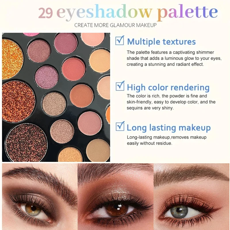 29 Colors Eyeshadow Palette Set with Mascara Eyeshadow Brush Earth Color Waterproof Long Lasting Music Festival Cosmetics Makeup 4