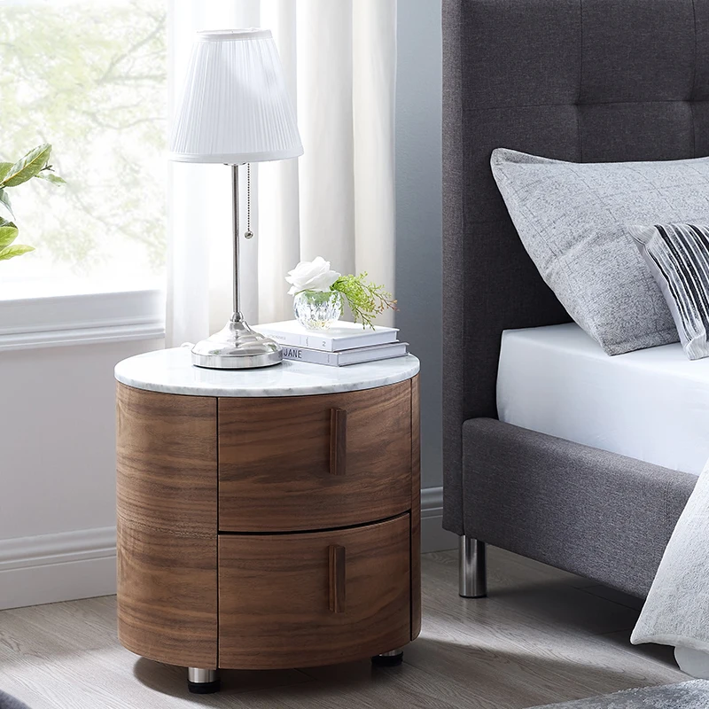 

Modern Luxury Marble Nightstands with 2-drawer Round Bedside Table for Bedroom