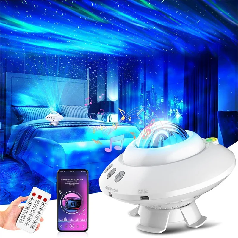 

LED Galaxy Starry Sky Projector Night Light UFO Aurora Porjectors Lamp With Music Bluetooth Speaker Decor Home Bedroom Kids Gift