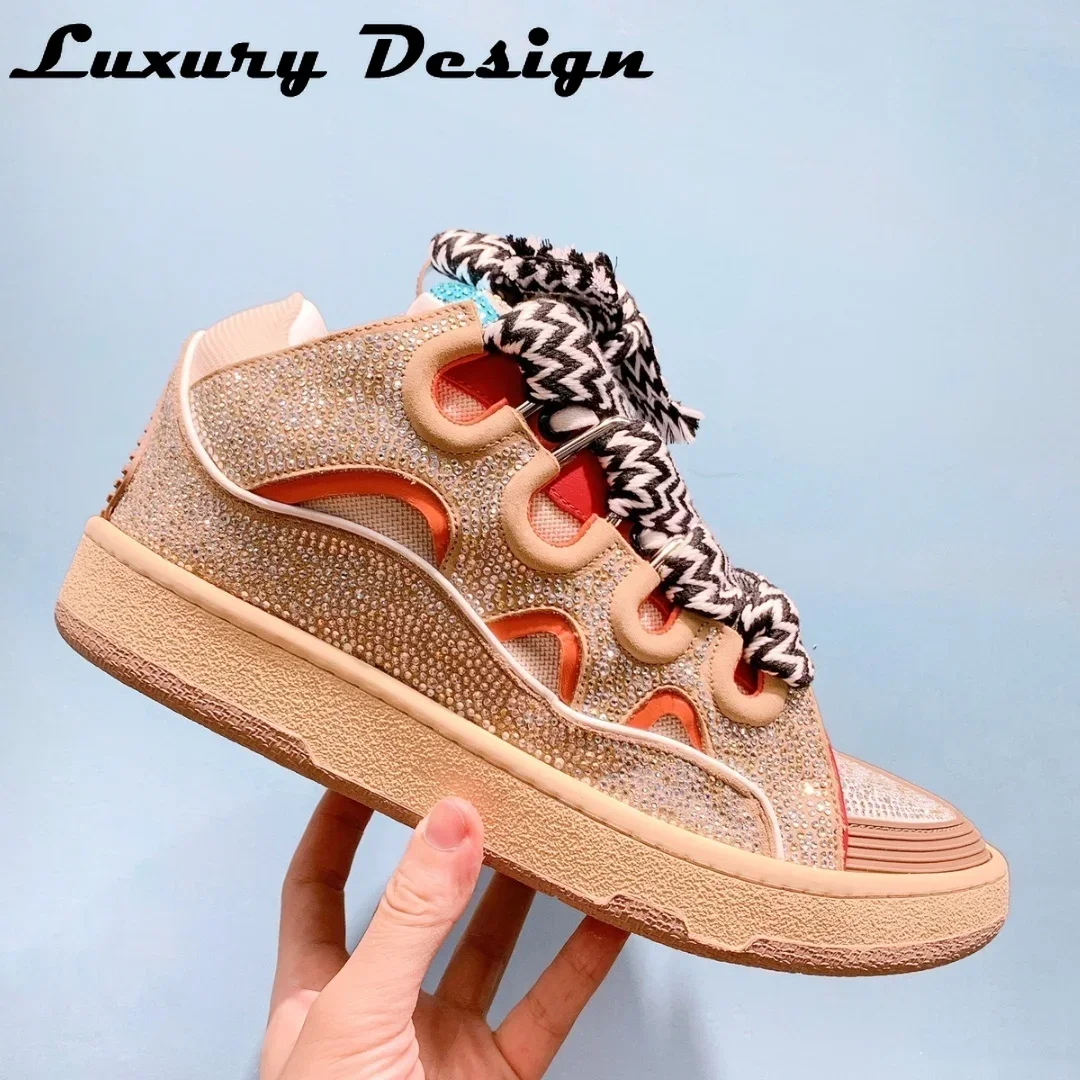 New Designer Brand Sneakers Platform Flat Shoes Women Sneakers Lace Up Round Toe Men High Quality Thick Laces Skateboard Shoes 3
