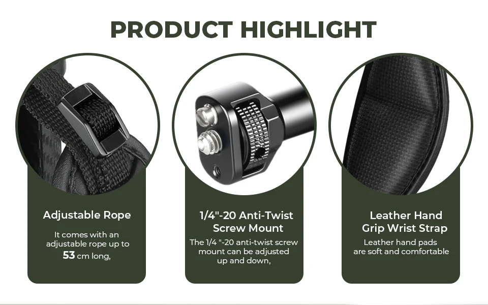 Camera Side Handgrips With Adjustable Leather Hand Grip Wrist Strap For 1/4" Thr