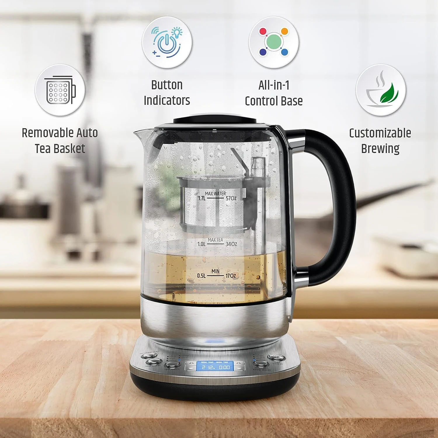 Tea Kettle With Tea Infuser and Temperature Control Glass Tea Maker LCD  Display Preset Brewing Programs For Tea Water Boiler 1.7 - AliExpress