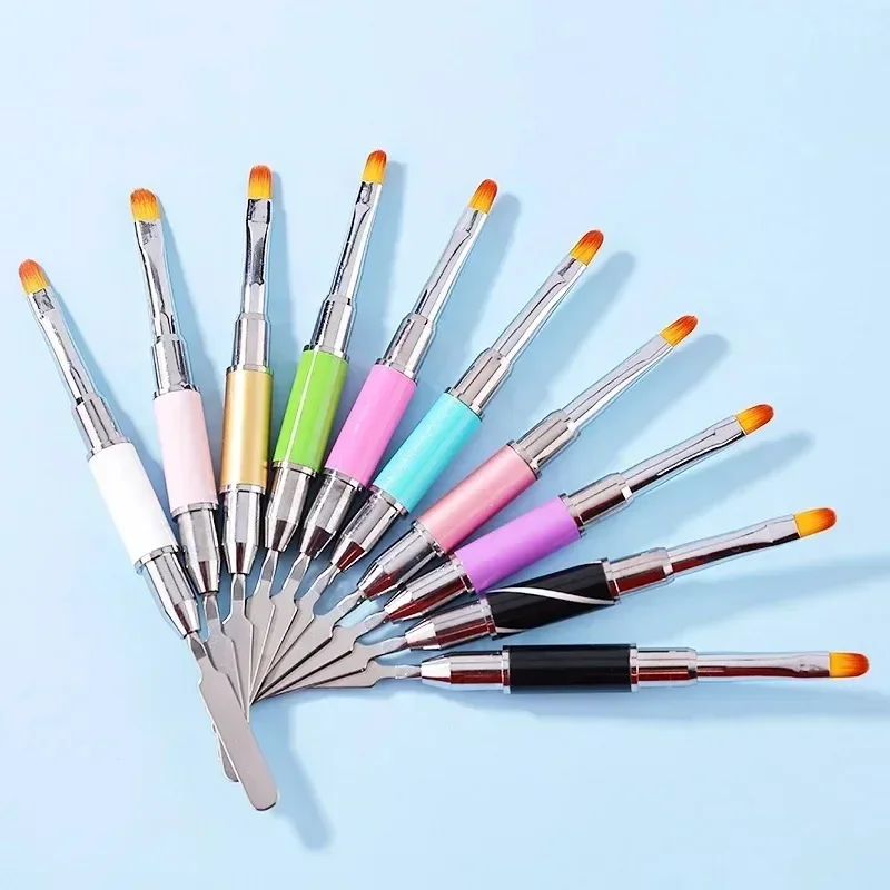 Dual Ended Nail Art Brush Acrylic UV Gel Extension Flower Drawing Pen UV Gel Remover Spatula Stick Manicure Accessories Tool 4