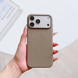 Slim Matte Striped Minimalist Luxury Phone Case with Wireless Charging & Shockproof Protection - iPhone 15 (Khaki)