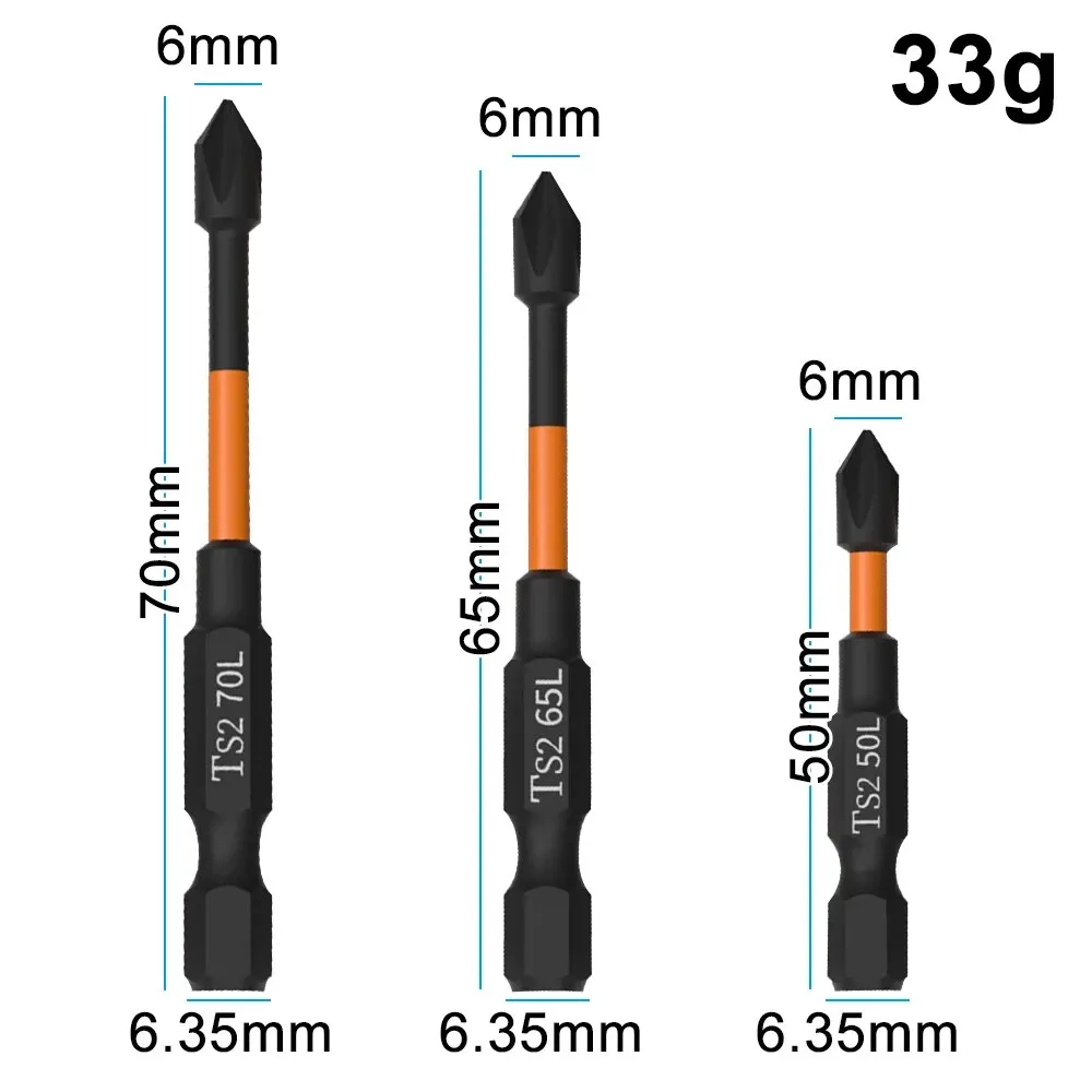3PC Orange S2 Impact Strong Magnetic Anti Slip 50-70mm Electric Hand Drill Cross Screwdriver Bit Electric Tool Accessory Set BEST SELLERS