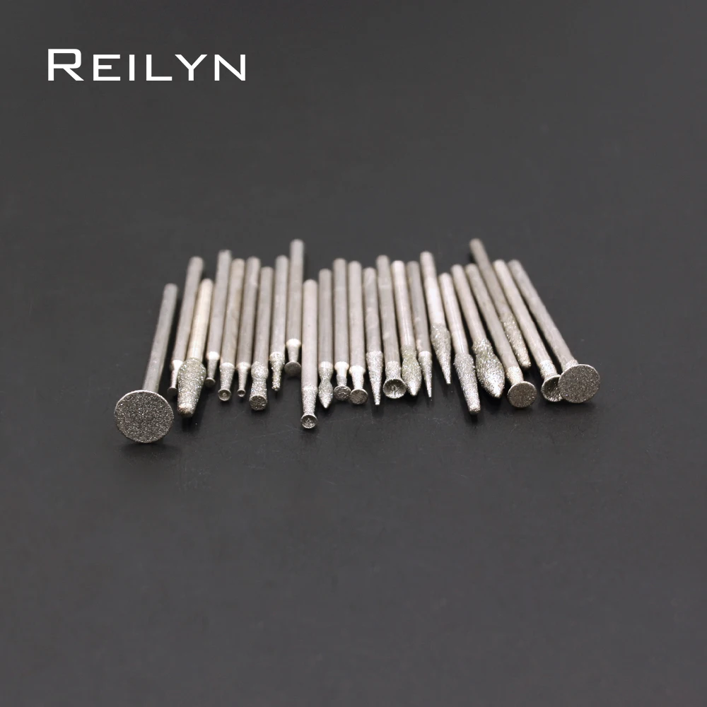 그라인딩 비트 다이아몬드 버 드레멜 연마 헤드, 회전 도구 조각, 유리 옥 스톤, 2.35mm 생크, 80 개/세트