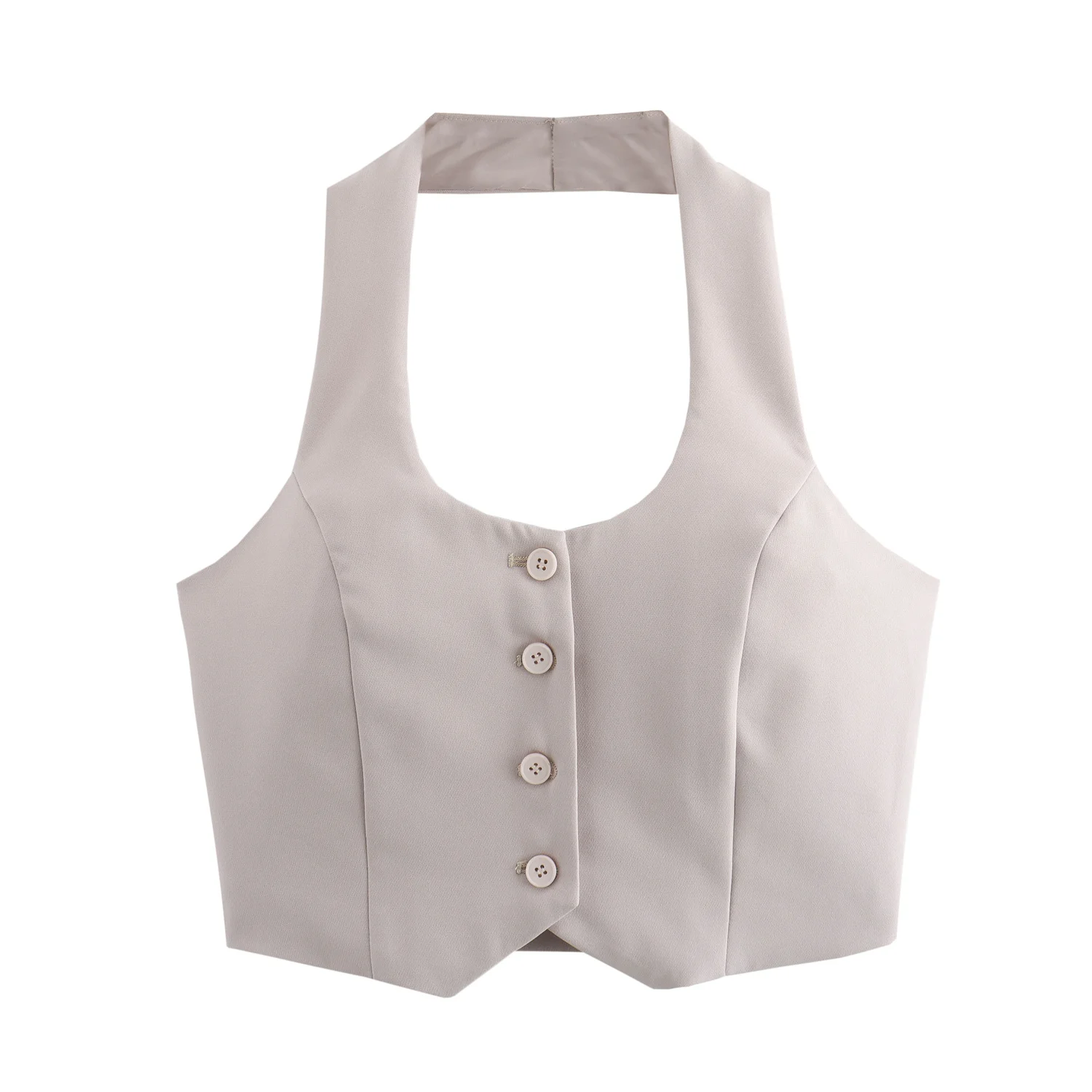 thumbnail image 1 of HH TRAF Trajes elegantes de verano para mujer, cuello colgante sólido, sin mangas, espalda descubierta, chaleco corto de un solo pecho, blusas, ropa de calle para mujer, 1 of 4