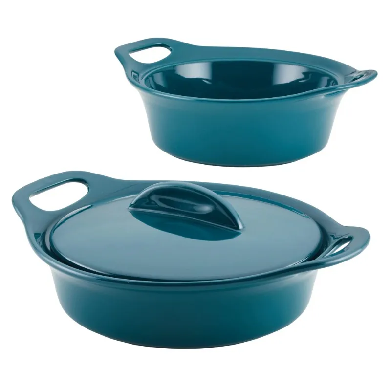 

Ceramic Casserole Bakers with Shared Lid Set, 3-Piece, Teal