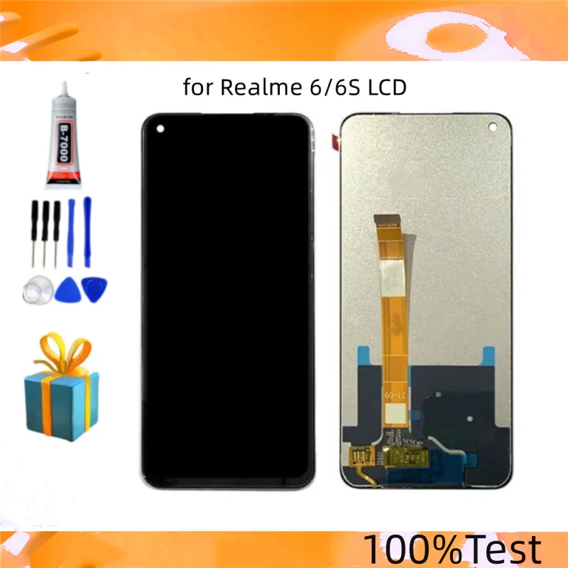 

100% протестированный оригинальный 6,5 "для Realme 6S RMX2002, ЖК-дисплей, сенсорный экран, дигитайзер с рамкой для Realme 6 RMX2001, ЖК-дисплей