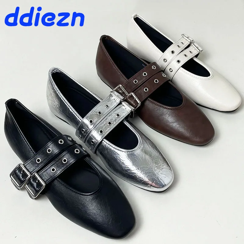 Fashion Buckle Strap Women Flats Mary Janes Round Toe Luxury Female Footwear Ballet Flats