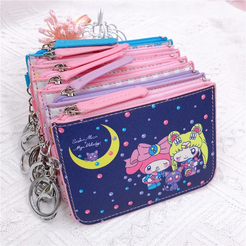 Sanrio Hello Kitty Coin Purse My Melody Bag Kawaii Wallet Anime Pompom Purin Cinnamoroll Card Holder Children Pu Wallet Gifts