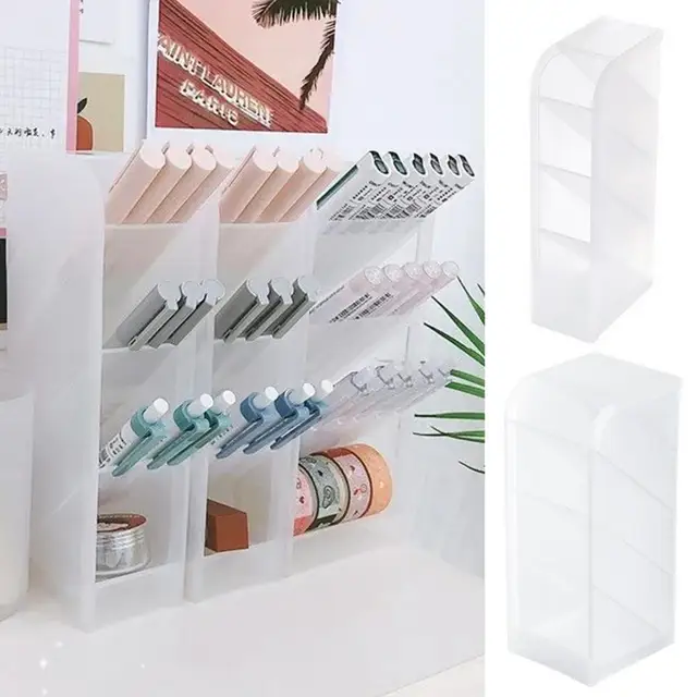 Toll Tartó Átlátszó Nagy Kapacitású Ceruza Vödör 4 Rács Ferde Betét Típusú Asztali Sminkkefe Szervező Irodai Iskolához - Image 2