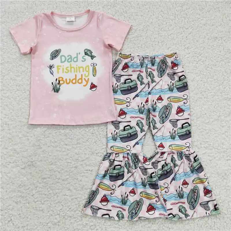 Hot Sale Kids Designer Clothes Girls Outfit Peace Love Fishing