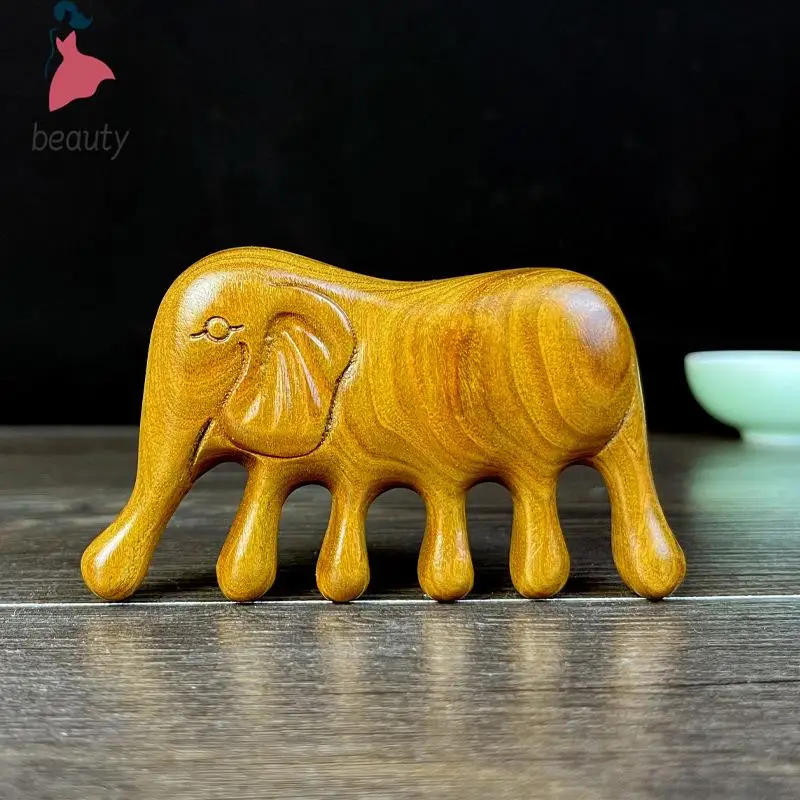 

Sandalwood Massage Comb Face Eye Shoulder Neck Scalp Body Meridian Massage Comb Anti-static Elephant Shaped Wide Tooth Comb