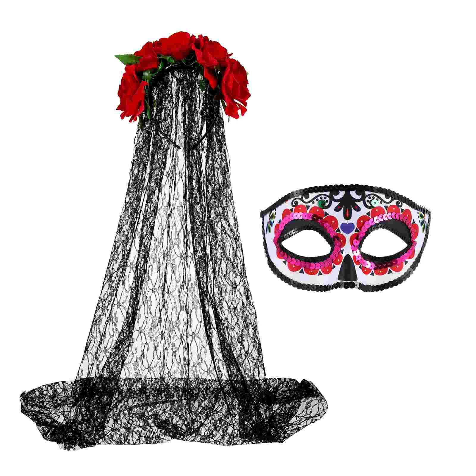 

Halloween Headband Costume Rose Veil Wedding Headpiece Festival Floral Flower Crown Tiara