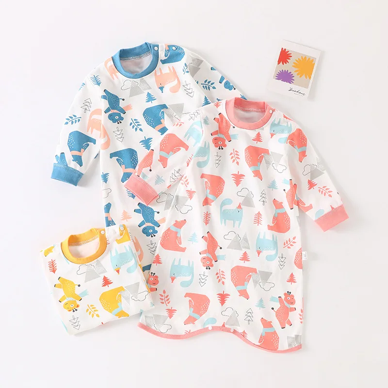 Infant Toddler Cartoon Printed Sleeping Dress Spring Autumn Baby Boy Girl Long Sleeve Cotton Robe for kids Sleep Nightgowns