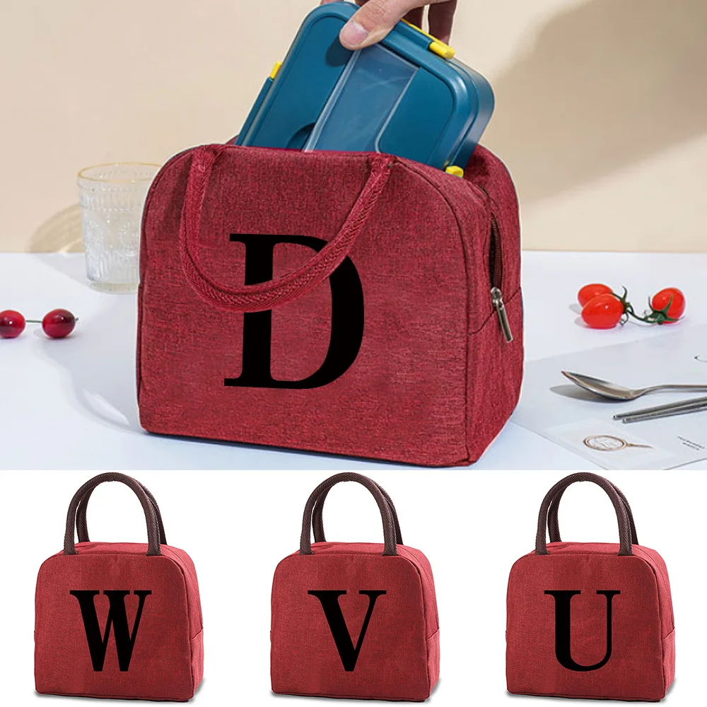 

Fashion Black Letter Lunch Bag New Canvas Picnic Box Handbag School Food Insulated Bag Dinner Bag Camping Travel Food Cooler Bag
