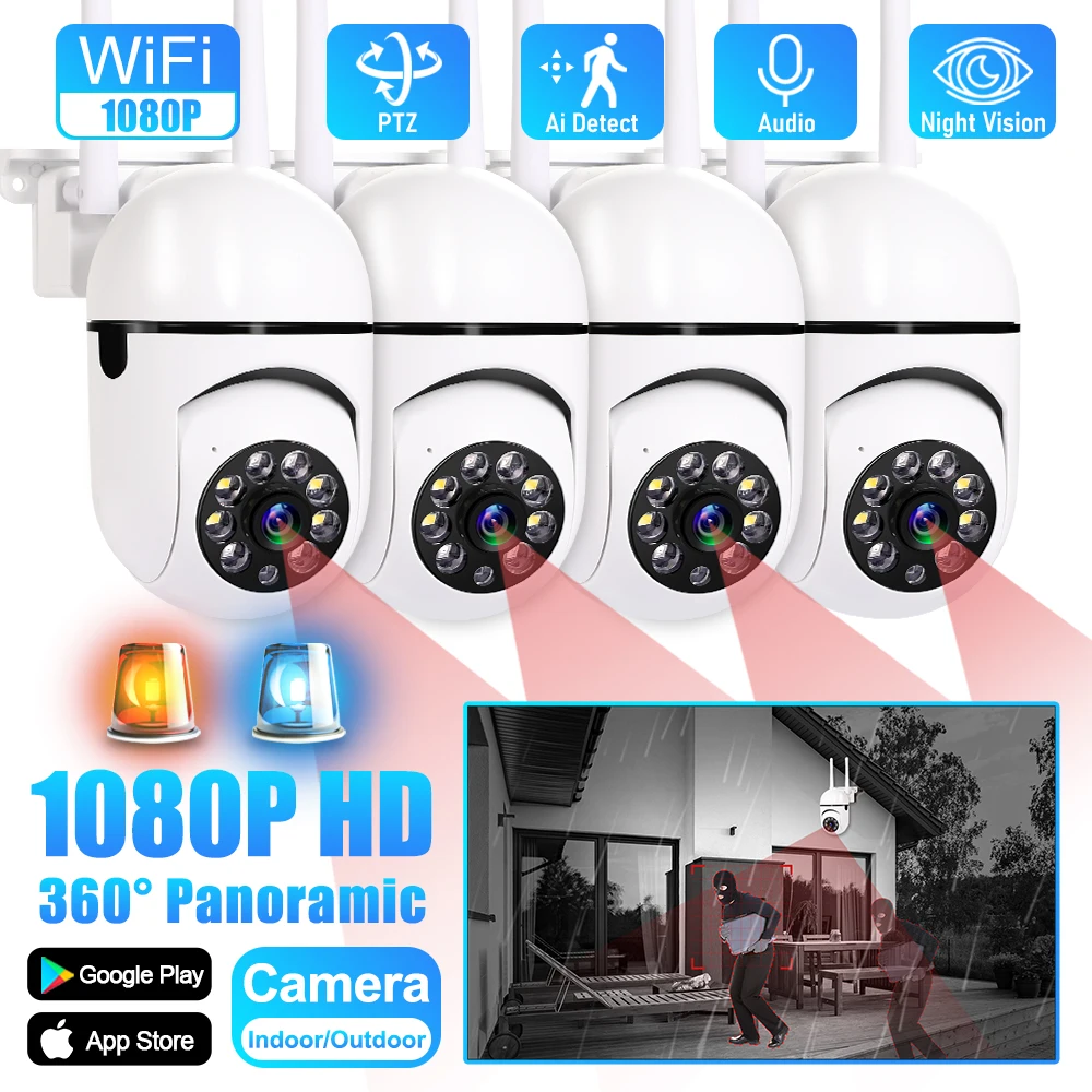 1/2/4PCS Outdoor Camera IP Wifi Surveillance Cameras Wireless Security Protection Home CCTV Monitor Cam Night Vision Track Alarm