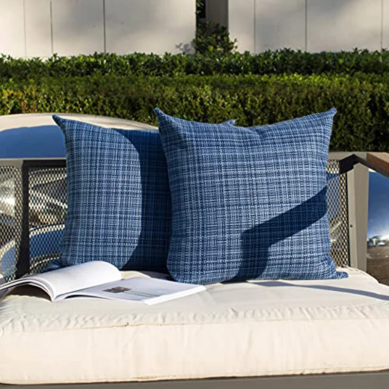 

Pack of 2 Decorative Outdoor Waterproof Throw Pillow Covers Stripe Square Pillowcases Cushion Cases for Couch Bench 18 x 18 Inch